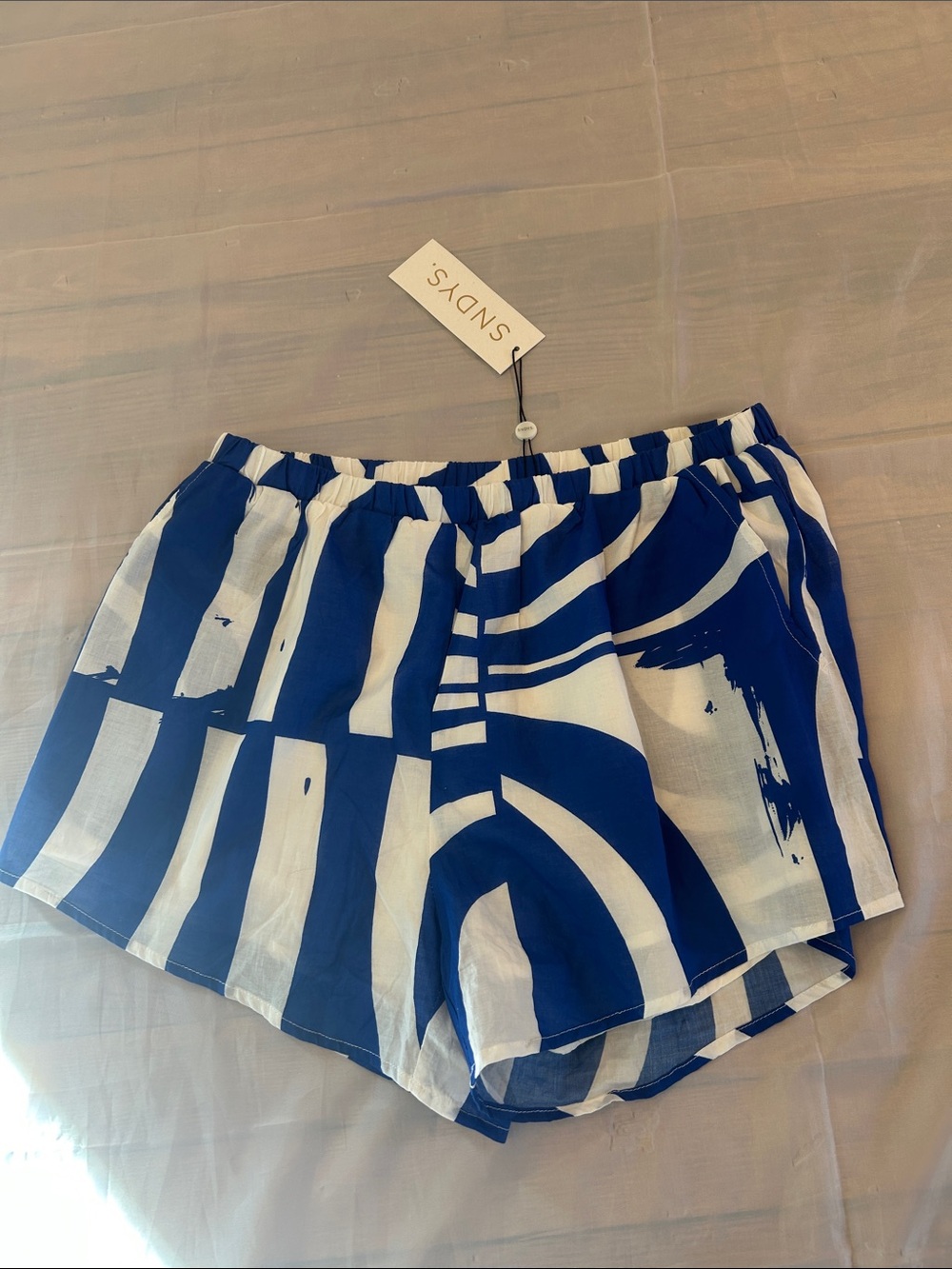 SNDYS  Blue & White Abstract Stripe Athletic Shorts